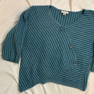 Vintage Angora + Silk Blend Asymmetrical Hem Quarter Sleeve Chunky Button Knit